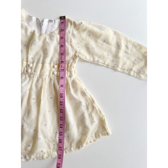Vintage Girl's Pale Yellow Floral Cotton Gauze Peasant Dress, Size 20/3-4Y - Picture 10 of 11